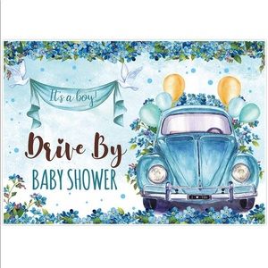 Baby Shower Backdrop Blue Car Balloons Floral It is a Boy Baby Party Sign